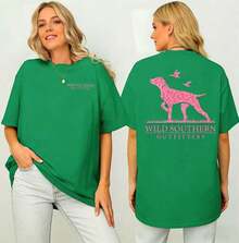 [100% Algodón] Camiseta de Caza para Perro con Estampado de Camuflaje Rosa, Camiseta Wild Southern, Camiseta con Estampado Gráfico Simple - Verde - Ver 5