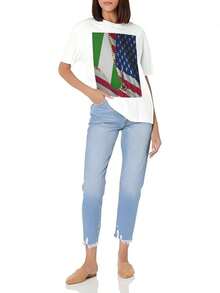 Camiseta Básica de Cuello Redondo para Mujer con Estampado de Bandera Americana y Bandera de Nigeria - Algodón Suave, Corte Ajustado, Versátil para Uso Diario - Blanco - Ver 2
