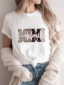 Camisetas de algodón de talla grande para mujer, moda 2026 - Bonito diseño de estampado de leopardo y lunares, regalo perfecto para la abuela, adecuado para reuniones familiares y uso casual. Cómoda, suave, sencilla, para uso diario, de manga corta. - Blanco - Ver 7