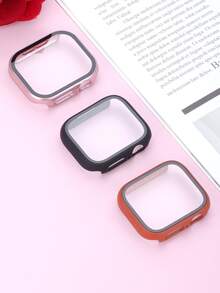 3件組適用於Apple Watch 40mm 41mm 42mm 44mm 45mm 46mm 硬PC鋼化玻璃二合一保護殼，防摔防刮全邊保護蓋，適合 Ultra SE Series 11 10 9 8 7 6 5 4，觸控靈敏智慧手錶保護殼，男女通用，3色套組 - 棕色+黑色+玫瑰金 - 查看 12