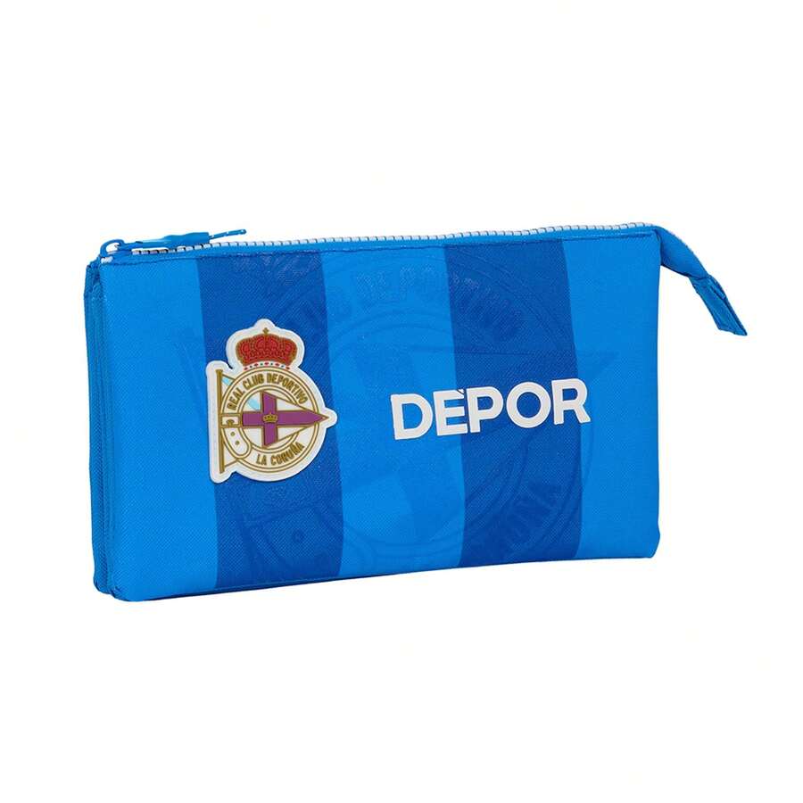 Deportivo la Coruña حقيبة أقلام بثلاث حجرات، تتميز بثلاث حجرات فردية، وسحاب، وجيب داخلي مركزي، مثالية لموسم العودة إلى المدرسة. - ثلاثي - مشاهدة 1