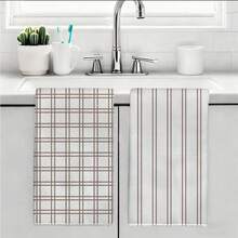 2 piezas Toallas de cocina con estampado geométrico a rayas de color té con leche, 15.75*23.62in(40*60cm), Paños de fibra de poliéster súper suaves, Accesorios de cocina modernos, Lavables a máquina, Adecuados para comedor, cocina, decoración diaria y regalos, Todas las estaciones - Multicolor - Ver 10