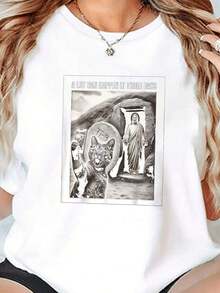 Camiseta-Cristiana-Con-Gato-De-Meme-De-Pascua-Tomando-Selfie-De-Jesus-Resurrección-Para-Mujeres- y-Niñas |   Diseño exquisito |   Suelto y cómodo |   Fácil de combinar | - Blanco - Ver 2