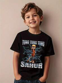 Funny Italian Cerebral Palsy Meme T-Shirt - Tung Tung Sahur, Graphic Design With Repeating Tung Tung Sound, Casual Round Neck For Summer, Fashion Clothing For Italian Cerebral Palsy Awareness - 黑色 - 查看 6