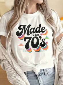 Camisetas para Mujer y Hombre con Cuello Redondo y Mangas Cortas, Estilo Retro Vintage de los 70, Camiseta Casual de Moda para Mujer, Camiseta con Estampado Gráfico para Celebraciones de Cumpleaños y Fiestas. Estampados Divertidos Ideales para Fiestas de Navidad, Actividades Deportivas, Fiestas de Vacaciones, Salidas, Deportes y Otros Regalos Festivos. - Blanco - Ver 4