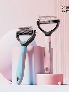 1pc Pet Grooming Brush, Dog & Cat Deshedding Tool, Undercoat Rake For Removing Loose Hair - View 2