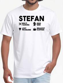 T-shirt homme Stefan avec graphique humoristique et manches courtes - noir, t-shirt col rond décontracté avec design de texte frappant, lavable en machine, confortable pour une utilisation toute l'année, idéal pour les hommes adultes, parfait pour le port quotidien, style amusant, construction durable. - Noir - Voir 1