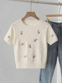 de punto casual, adorable y de estilo floral bordado con diseño hueco para primavera y verano - Blanco - Ver 7