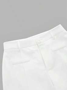 Pantalones Rectos De Verano Con Cintura Alta De Color Azul Claro - Blanco - Ver 3
