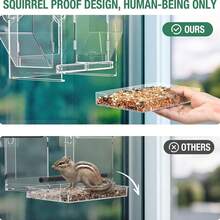 Upgraded Window Bird Feeder With Dual Side Hoppers, High Capacity Outdoor Birdfeeder With Strong Suction Cups & Adhesive Mount, Clear View For Indoor Cats & Elderly, Perfect Nature Gift For Pet & Bird Lovers - 13.39*4.09*8.07in - View 7