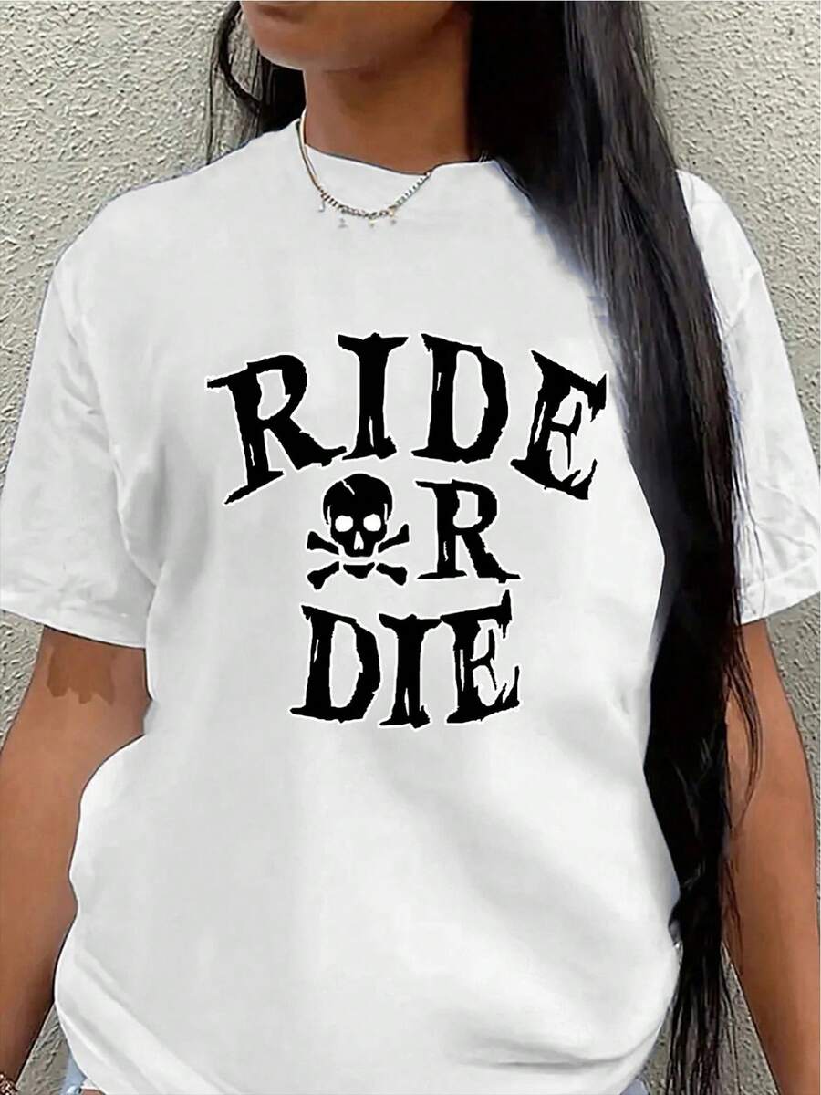 Camiseta de manga corta con estampado de calaveras, casual, ligera y duradera, adecuada para actividades al aire libre y uso diario. - Blanco - Ver 1