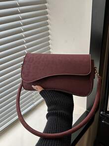 Bolso de Hombro Elegante, Minimalista, Vintage, con Solapa Asimétrica y Estampado de Leopardo a la Moda - Burdeos - Ver 7