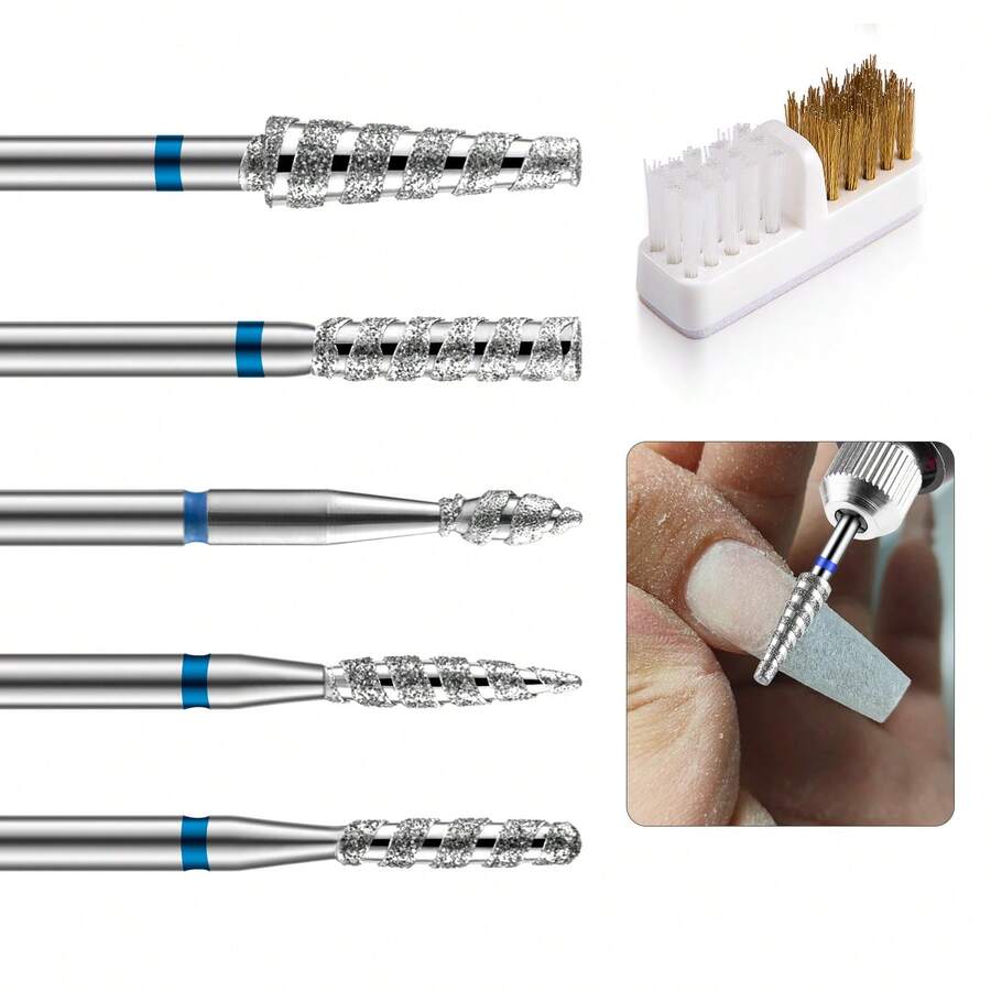 LUSLUKING 5pcs Professional Diamond Nail Drill Bit Set With Brush, Suitable For Acrylic Gel Nails, Pedicure And Manicure Tools - Multicolor - View 1