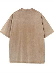 Camiseta para hombre y mujer, camiseta de algodón puro lavado de 230 g, enviada desde almacén local, adecuada para todas las estaciones, con estampado elegante - corte holgado, a la moda, estampado de letras, vintage, moderna, estilo urbano, hip-hop, estilo universitario, excelente regalo para amigos, perfecta para el ocio al aire libre, elección ideal para otoño, lavable a máquina, fácil de cuidar, duradera, estilo vintage occidental, elección perfecta, camiseta de cuello redondo, top versátil, comodidad para el día a día, estilo vintage desgastado. - Marrón oscuro - Ver 2