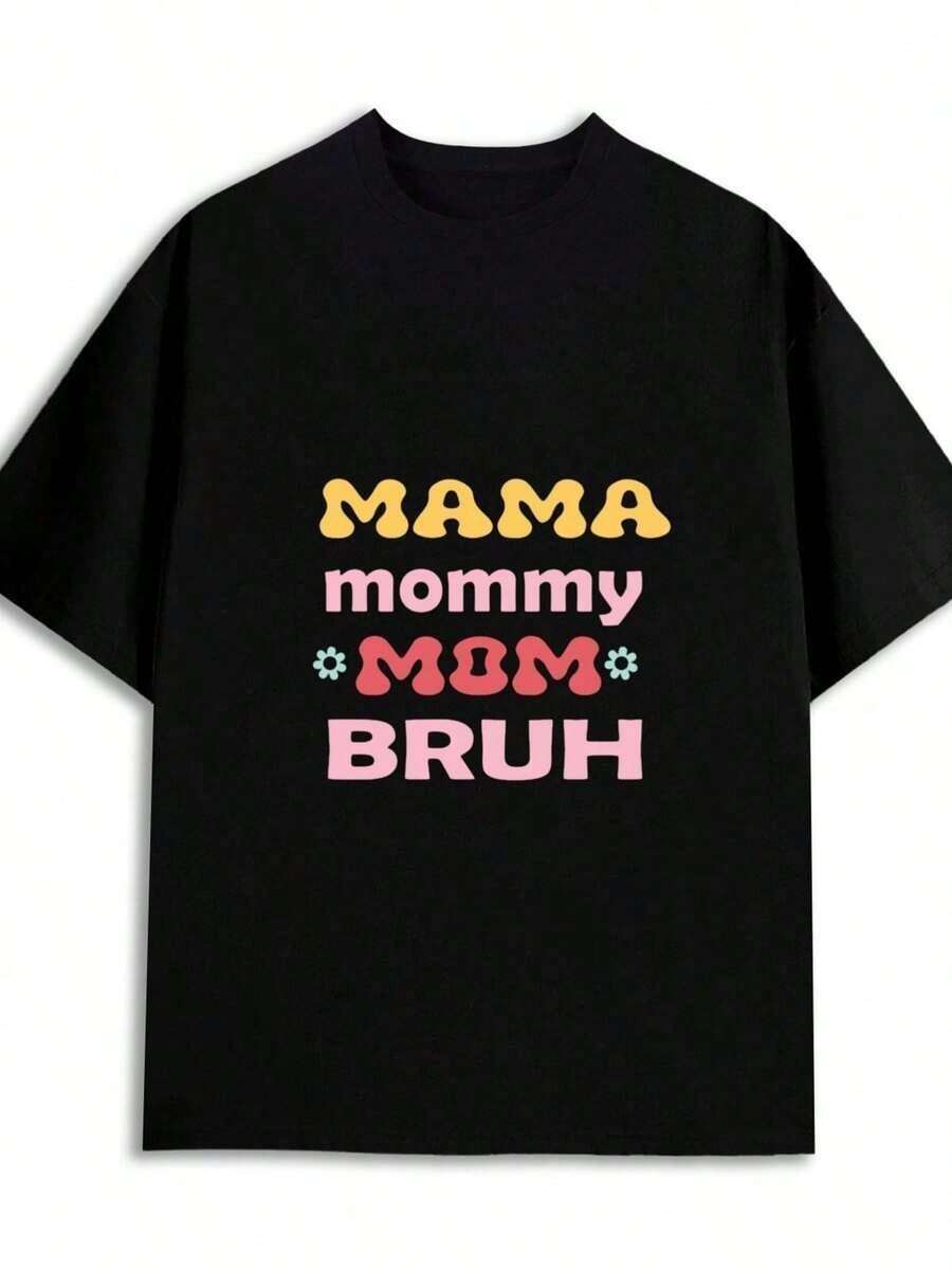 Camiseta única y moderna con el diseño divertido de MAMA, mommy y BRUH ideal para amantes de la moda y estilo Y2K perfecta para cualquier ocasión y para expresar tu personalidad auténtica disponible en varios tamaños y colores. - Negro - Ver 1