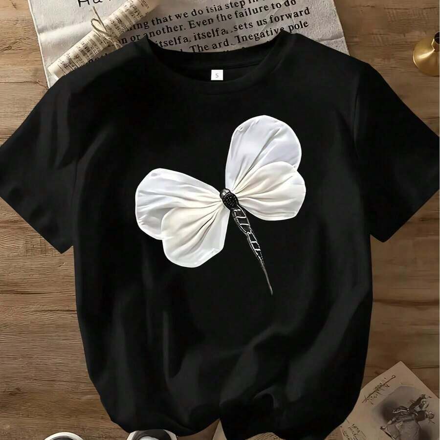 An Elegant Women's T-Shirt For Spring And Summer With A Striking White NELLY Print On The Top And A Grid Of "B Women's T-Shirts". - 黑色 10 - 查看 1
