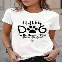 ComfortableCamiseta casual para mujer, con estampado de perro, lavable aáquina, perfecta para usar en primavera y verano.Fashion All-match Women's Short Sleeve T-shirt, Basic Style for Inner & Outer Wear - Blanco - Ver 6