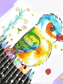 24 Colors Double-Tip Pens With Glitter & Quick-Dry Ink - Fine Point, Suitable For Scrapbooking, Card Making, Daily Use, 24 Color Set, Artist & Craft Use With Glitter Double-Tip Pens - Default - View 9