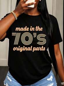 Camiseta de Mujer Estilo Años 70, Piezas Originales, Diseño Gráfico Retro Vintage, Para Uso Casual, Fiesta, Ropa de Verano, Top de Moda - Negro - Ver 6