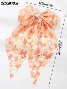 1pc Girls' Minimalist Sweet Floral Print Ribbon Bow Hair Clip, Orange/Purple/Blue, Versatile Spring/Summer Accessory - Multicolor - View 11