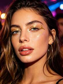 2pcs Line Tattoo Face Stickers, Waterproof Facial Decorations, Hand-Drawn Sunbeam And Vine Designs, Suitable For World Cup Fan Cheering, Sports Parties, Costume Balls, Theme Parties, Daily Wear - Gold - View 6