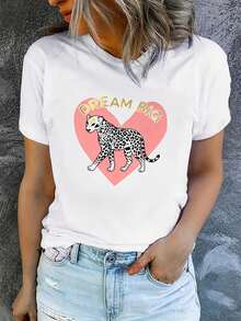 Women's Printed Short-Sleeved T-Shirt With Round Neck, Modern And Casual, Machine Washable, Comfortable Fit, 2D Flat Print, Casual 2D Blouses For Women. - 白色_01 - 查看 7