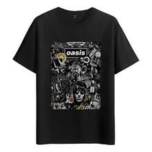 T-shirt Muscle Freaks Oasis Collage Style Noël Gallagher Vêtements pour hommes Streetwear Femmes Minimaliste Esthétique Plain Graphic Manches Courtes Streetwear Top Pour Tous Les Âges - Noir - Voir 1