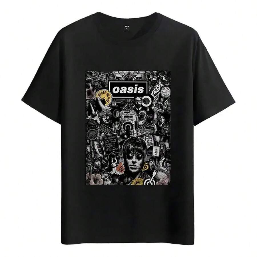 T-shirt Muscle Freaks Oasis Collage Style Noël Gallagher Vêtements pour hommes Streetwear Femmes Minimaliste Esthétique Plain Graphic Manches Courtes Streetwear Top Pour Tous Les Âges - Noir - Voir 1