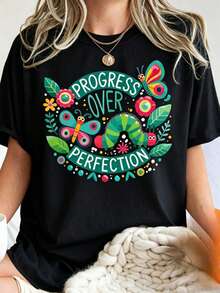Camiseta de Algodón "Progreso en la Educación Infantil", Camiseta Linda para Jardín de Infancia, Camiseta para Maestros de Preescolar, Camiseta para Maestros de Jardín de Infancia en Transición, Camiseta Inspiradora - Negro - Ver 1