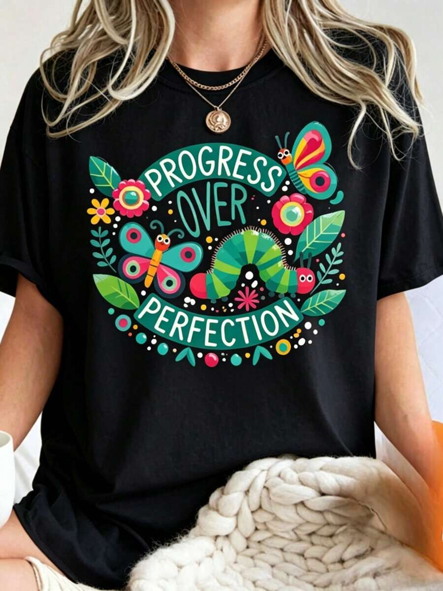 Camiseta de Algodón "Progreso en la Educación Infantil", Camiseta Linda para Jardín de Infancia, Camiseta para Maestros de Preescolar, Camiseta para Maestros de Jardín de Infancia en Transición, Camiseta Inspiradora - Negro - Ver 1
