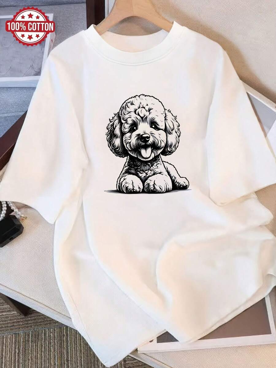 Camiseta de Mujer: Camiseta de Verano Moderna de Algodón Puro, Cuello Redondo Holgado, Ropa Versátil para Mujer, Camiseta Casual Cómoda para Adolescentes, Tops de Manga Corta Vibrantes y Juveniles para Uso Diario. - Blanco - Ver 1