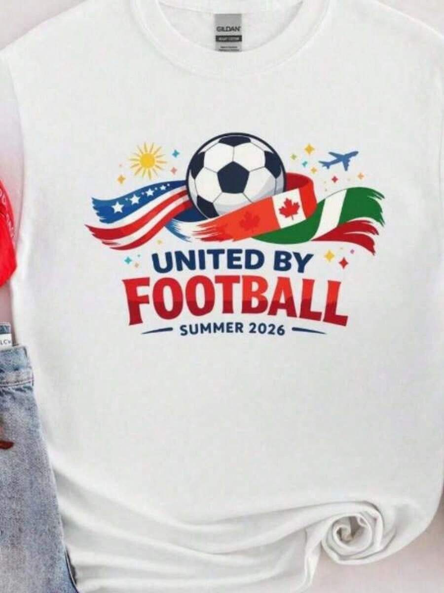 Camiseta Unida Por El Fútbol, Camiseta Mundial de Fútbol 2026, Camiseta de Fútbol para EE. UU., Canadá yéxico, Uniforme de Aficionado para Torneo de Verano, Torneo Mundial 2026, Camiseta Unisex - Negro - Ver 1