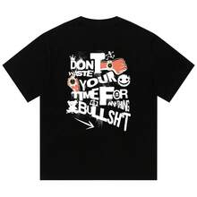Boy Camiseta De Manga Corta Estilo Americano De Alta Resistencia, 280G, 100% AlgodóN, Con Estampado De Letras, Para Parejas, De Estilo Casual Y VersáTil Para El Verano. - Negro - Ver 9