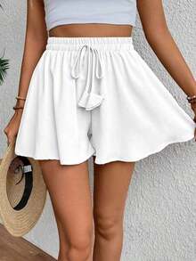 Shorts de pierna ancha con cintura ajustable para el verano - Blanco - Ver 7