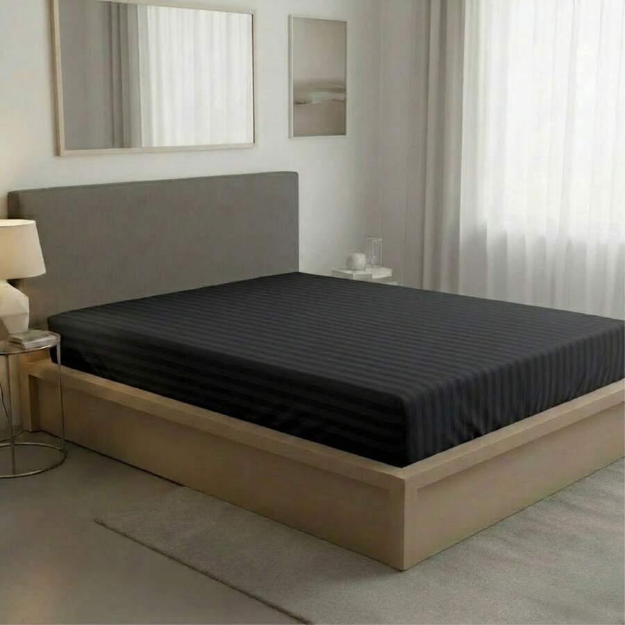 Fitted Sheet With Elastic All Around The Bottom, Cotton-Like Feel, Soft And Cool, Ideal For Spring, Available In Twin, Full, Queen, And King Sizes, Variety Of Colors, Perfect For Modern Bedrooms, Breathable And Comfortable For All Seasons - 黑色 - 查看 1