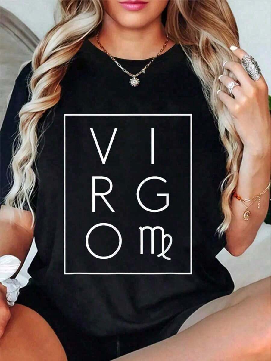 Camiseta Virgo, Signo del Zodíaco, Astrología, Regalo de Cumpleaños, Camisetas de Verano para Mujer, Camisetas Gráficas para Mujer, Blusas para Mujer - Negro - Ver 1