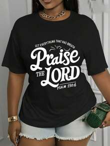 Suave, transpirable y ligera para comodidad durante todo el día. Camiseta de manga corta con cuello redondo y estampado - impresa con las palabras "Por cada respiración, alaba al SEÑOR" (Salmo 150:6).Con un diseño casual de cuello redondo y un tejido suave y elástico, esta elegante camiseta es lavable a máquina y adecuada para todas las estaciones. - Blanco - Ver 10