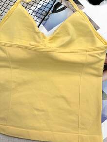 Áo tập thể dục yoga không tay dáng ngắn cho nữ, áo tank top co giãn thoáng khí dành cho tập gym. - Màu vàng - Xem 6