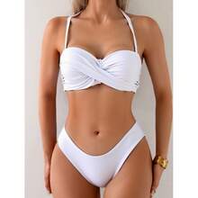 Traje de baño de dos piezas de color sólido para mujer, bikini de tres piezas, bikini sexy para vacaciones en la playa para mujer. - Nuevo bikini con estampado de leopardo transfronterizo - Ver 2