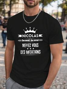 Nicolas le seul la Camiseta de Hombre Crinkle Talla Grande, TALLA PLUS - Negro - Ver 1