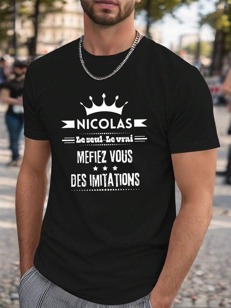 Nicolas le seul la Camiseta de Hombre Crinkle Talla Grande, TALLA PLUS - Negro - Ver 1