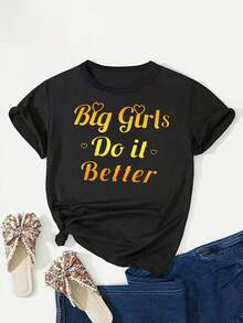[Top de Verano Estampado], Camiseta Casual para Mujer - Estampada, Cuello Redondo Elástico, Top de Verano, Lavable a Máquina, Ajuste Cómodo, Camiseta para Mujer, Ropa de Corte Holgado, Manga Corta con Estampado Vibrante, Tela Opaca, Camiseta de Algodón para Familia Coordinada - Negro - Ver 1