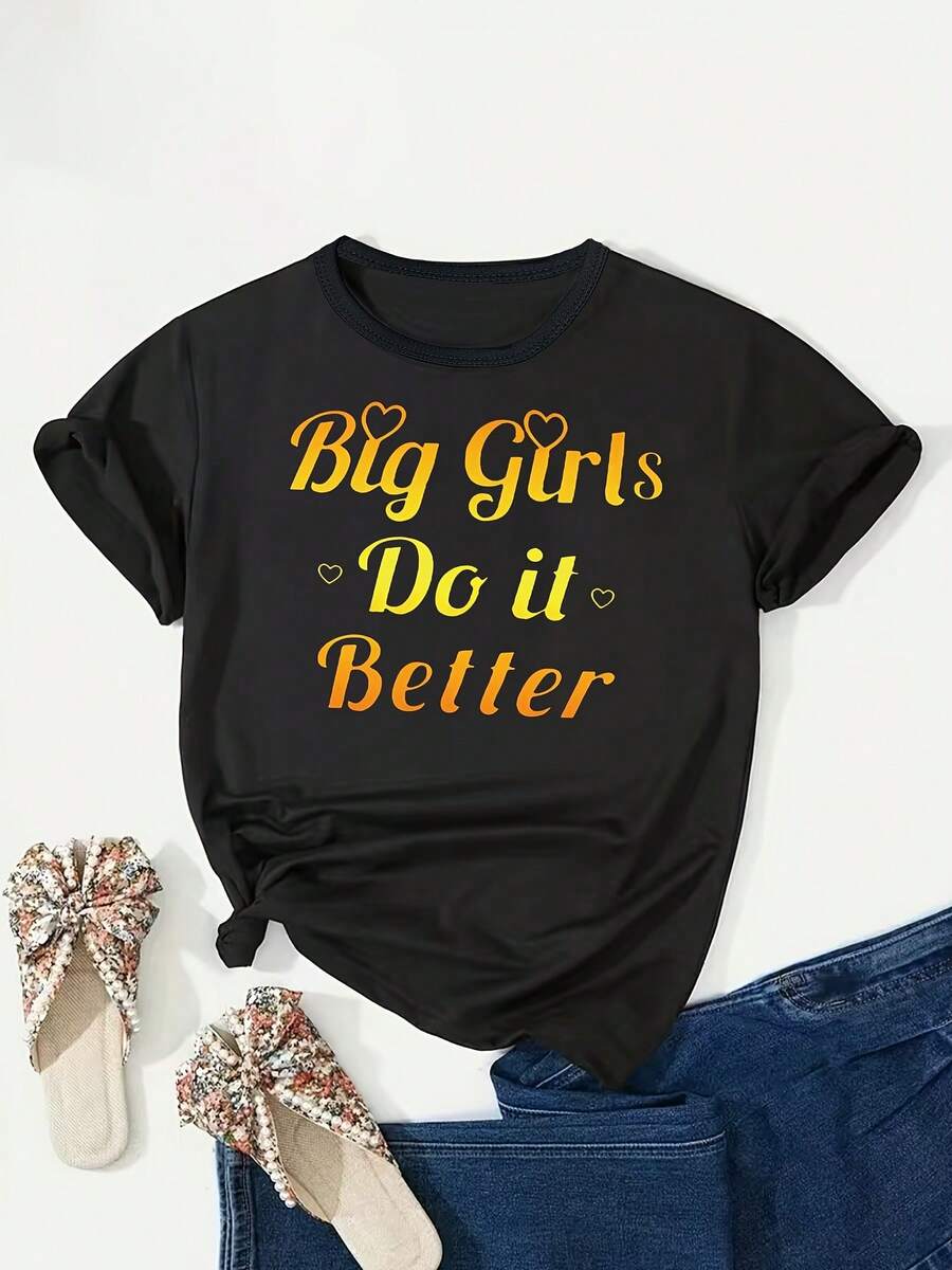 [Top de Verano Estampado], Camiseta Casual para Mujer - Estampada, Cuello Redondo Elástico, Top de Verano, Lavable a Máquina, Ajuste Cómodo, Camiseta para Mujer, Ropa de Corte Holgado, Manga Corta con Estampado Vibrante, Tela Opaca, Camiseta de Algodón para Familia Coordinada - Negro - Ver 1