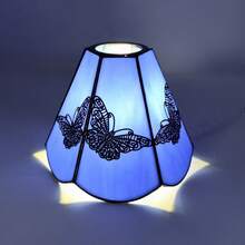 1pc Blue Butterfly Pattern Colored Glass Lamp Shade, Diameter 4cm Top, 15cm Bottom, For Table Lamp, Pendant Light, Wall Light, Ceiling Light Replacement - Style C - View 2