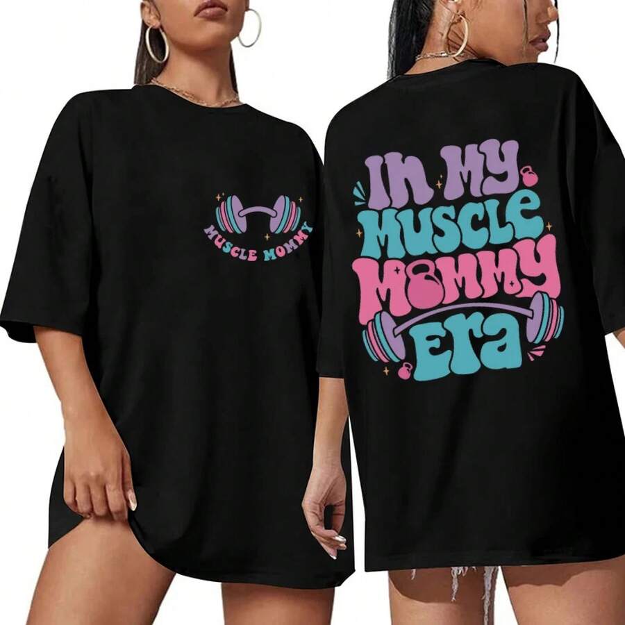 Camisetas de Mujer "In My Muscle Mommy Era", Regalos Divertidos para Amantes del Gimnasio, Camisetas con Gráficos de "Muscle Mommy", Ropa Femenina para Levantamiento de Pesas - Negro - Ver 1