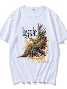 blusas para mujer Unisex Streetwear Band Lamb of God Graphic T-shirt Heavy Mental Cotton Soft Tshirts for MenWomen Hip Hop Fashion Printing Tees - Blanco - Ver 1