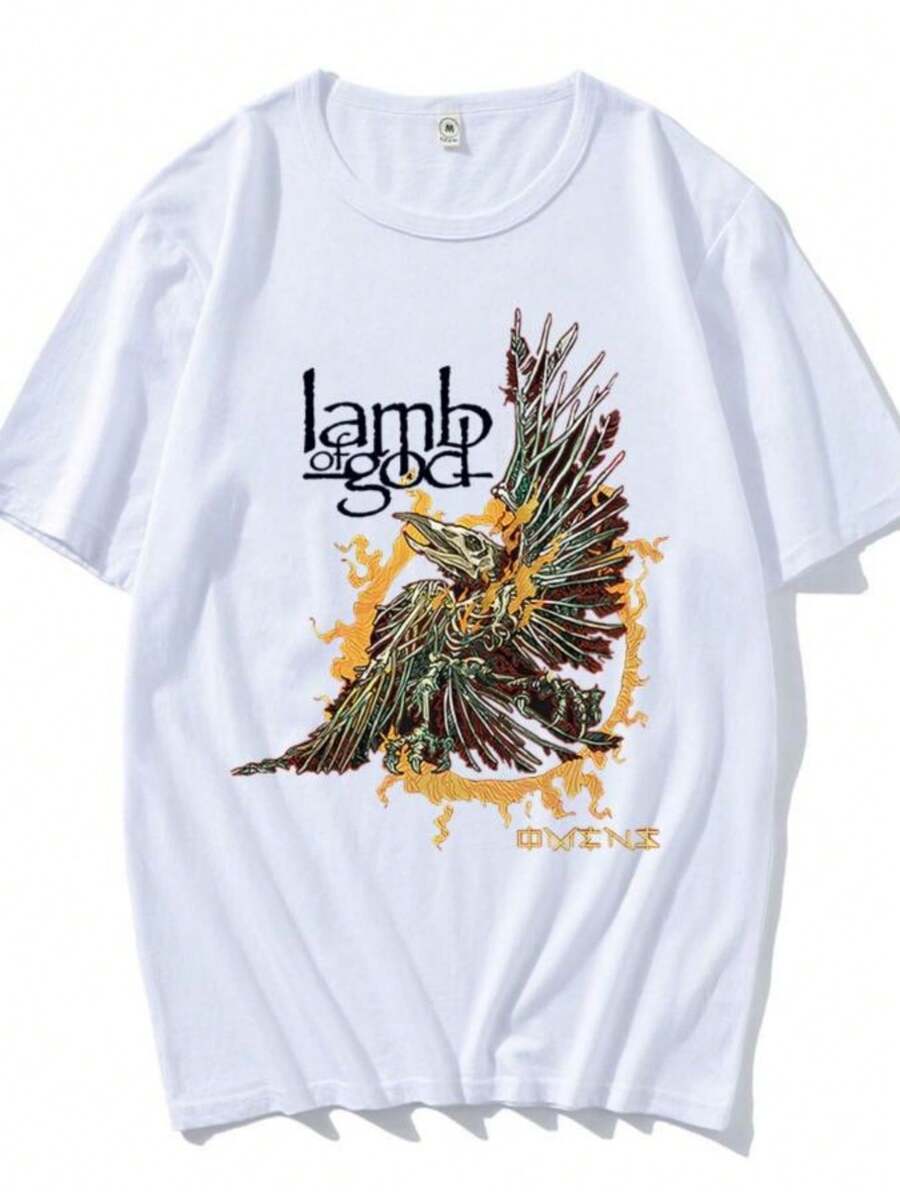 blusas para mujer Unisex Streetwear Band Lamb of God Graphic T-shirt Heavy Mental Cotton Soft Tshirts for MenWomen Hip Hop Fashion Printing Tees - Blanco - Ver 1