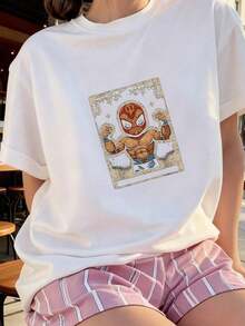 New Mimi-Of-The-Berry-First-Birthday-Strawberry Summer Casual T-Shirt, Urban Vintage Style, Unisex, Cotton, Short Sleeve, Round Neck - 白色 1 - 查看 2