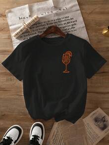 Camiseta con Estampado Gráfico Spritz, Manga Corta, Cuello Redondo, Estilo Casual para Verano y Primavera, Ropa de Mujer - Negro - Ver 6