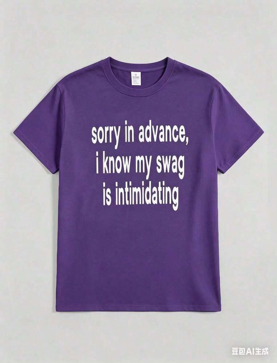 Hot Classic StyleSorry In Advance, I Know My Swag Is Intimidating Baby Tee L Y2k Graphic TeesRound Neck Loose Fit T-Shirt, Retro Loose-Fit T-Shirt - Ungu - View 1